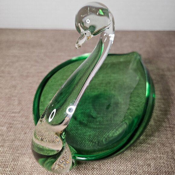 Vintage Glass Swan Emerald Green Dresser Trinket Candy Dish MCM Swan Alpine? - Picture 2 of 7